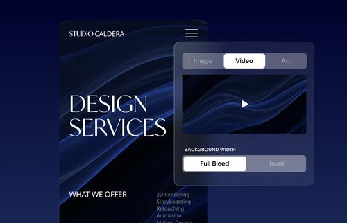 Screens showing custom video backgrounds being applied to a website design for a more dynamic look.