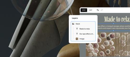 Close-up of web editor with Layers panel on top