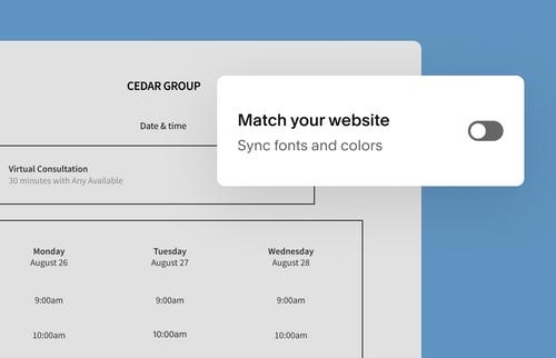 Acuity Scheduling’s style editor interface on desktop, demonstrating customization of fonts, colors, and layouts to match a brand’s look and feel.